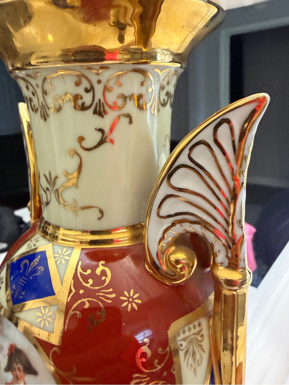 Pair Of Antique French Sevres Porcelain & Bronze Table Lamps, 32". Pair 24k Gold - Picture 14 of 16